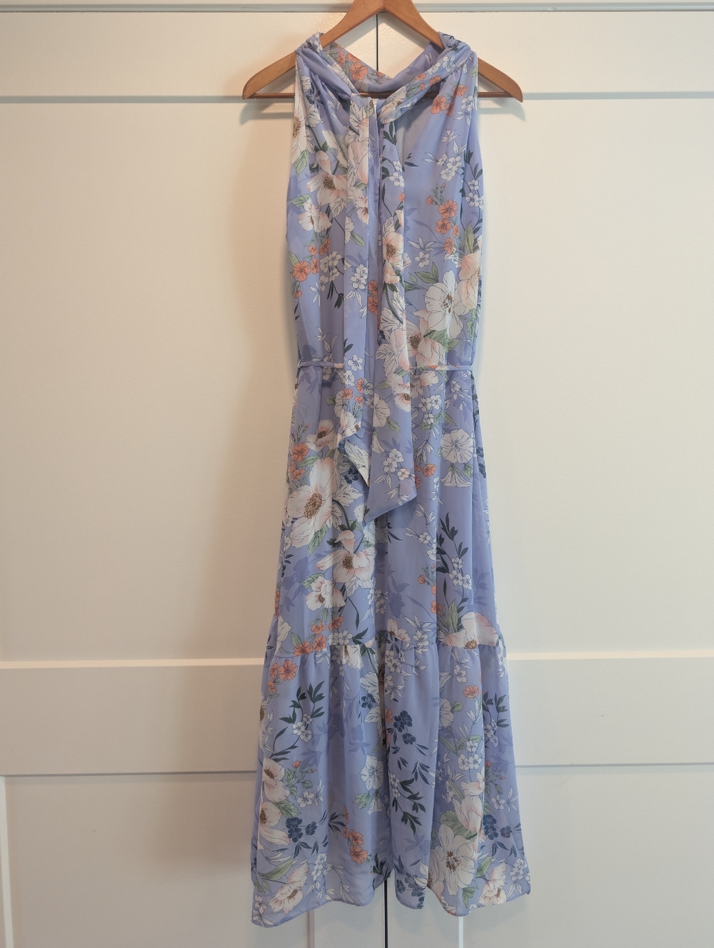 Eliza J Floral Maxi Lavender Floral Fit & Flare Halter Chiffon Dress Size 14 - Picture 8 of 12